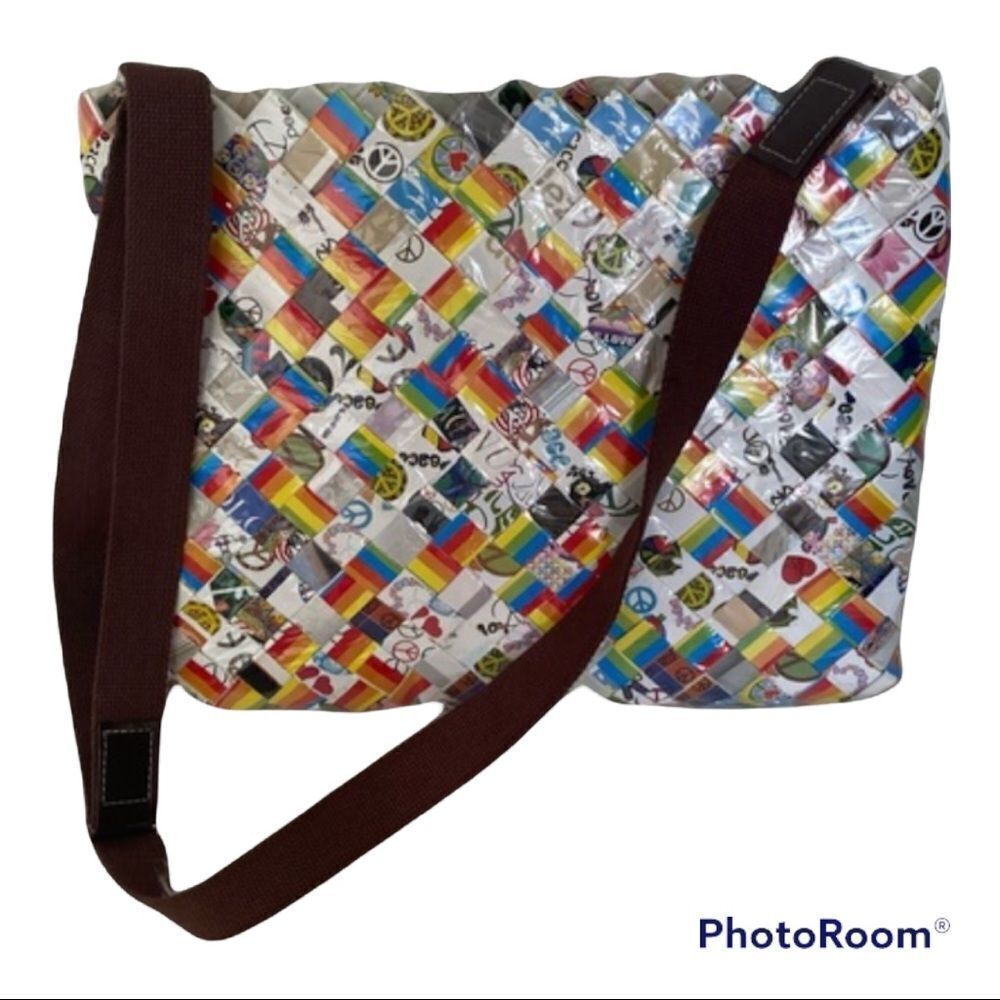 Nahui Ollin Peace Print Wrapper Woven Multicolored Crossbody Shoulder Bag